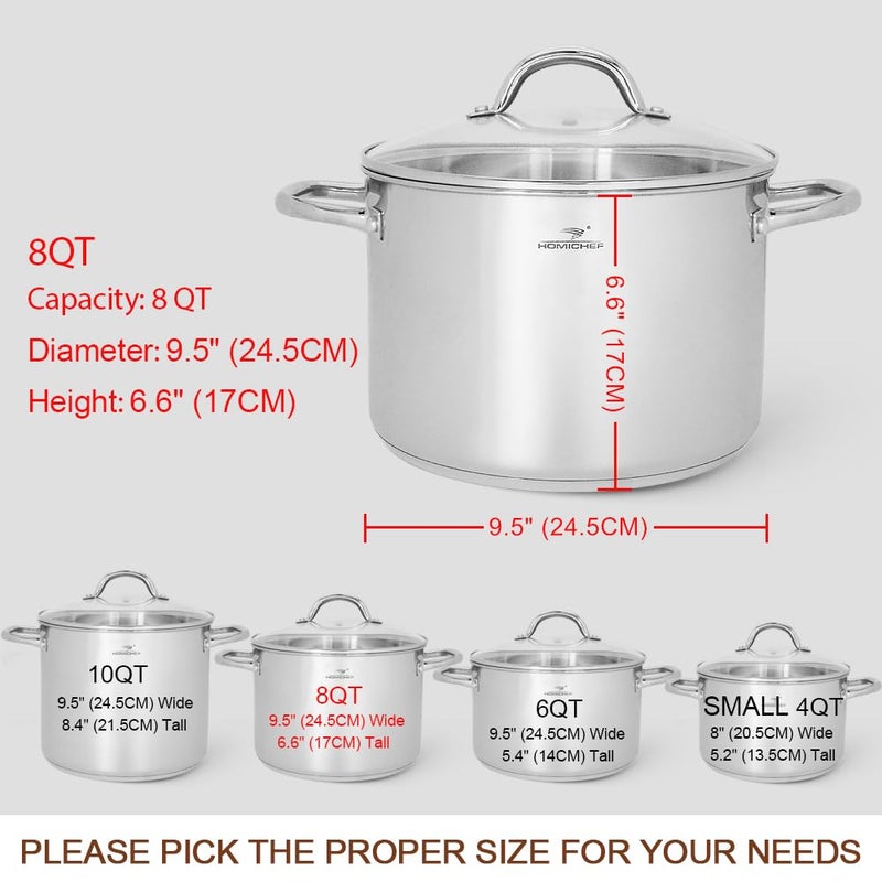HOMICHEF Stock Pot 8 Quart with Lid Nickel Free Stainless Steel - Mirror Polished Stockpot 8 Quart with Lid - HEALTHY COOKWARE Stockpots 8 Quart - Soup Pot 8 Qt Cooking Pot Induction Pot With Lid - Image 4