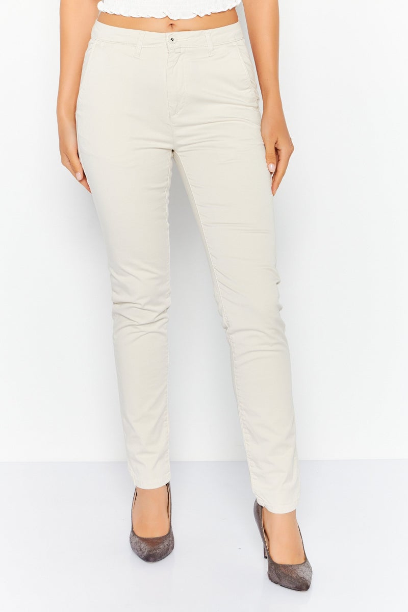 Sorbino Women Regular Fit Solid Chino Pant, Cream  - Image 1