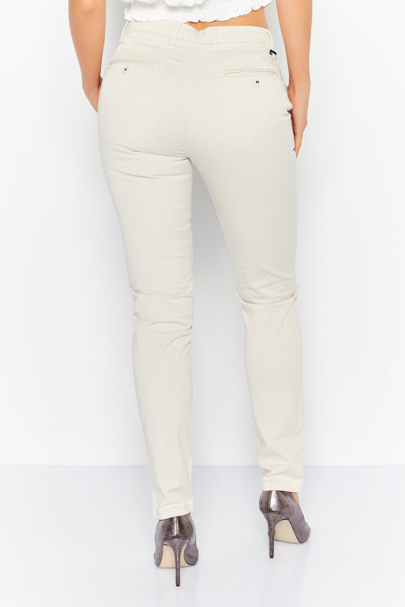 Sorbino Women Regular Fit Solid Chino Pant, Cream  - Image 4