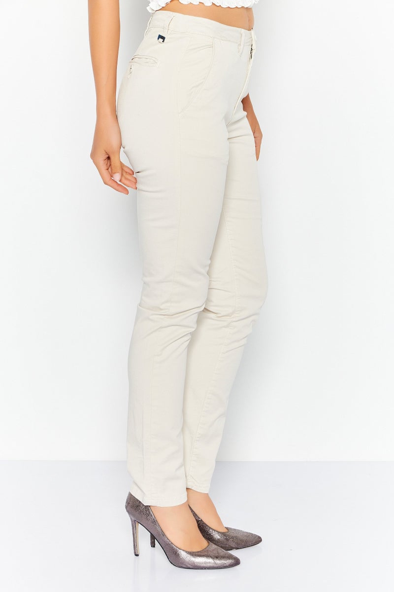 Sorbino Women Regular Fit Solid Chino Pant, Cream  - Image 3