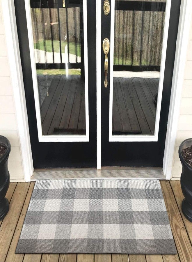 LEVINIS Farmhouse Grey Buffalo Plaid Rugs Outdoor Doormats- Cotton Washable Buffalo Check Doormats for Kitchen,Front Porch,Bathroom,Laundry Room,Entry Way, 23.6'' x 51.2'' - Image 1