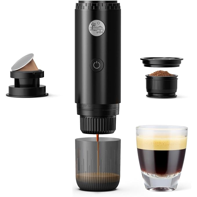 RECAFIMIL Portable 2-in-1 Coffee Maker, Portable 20 Bar Espresso Machine with Automatic Heating, Compatible with NS and Ground Coffee for Camping, Hiking Travel and Home (Black) - Image 1