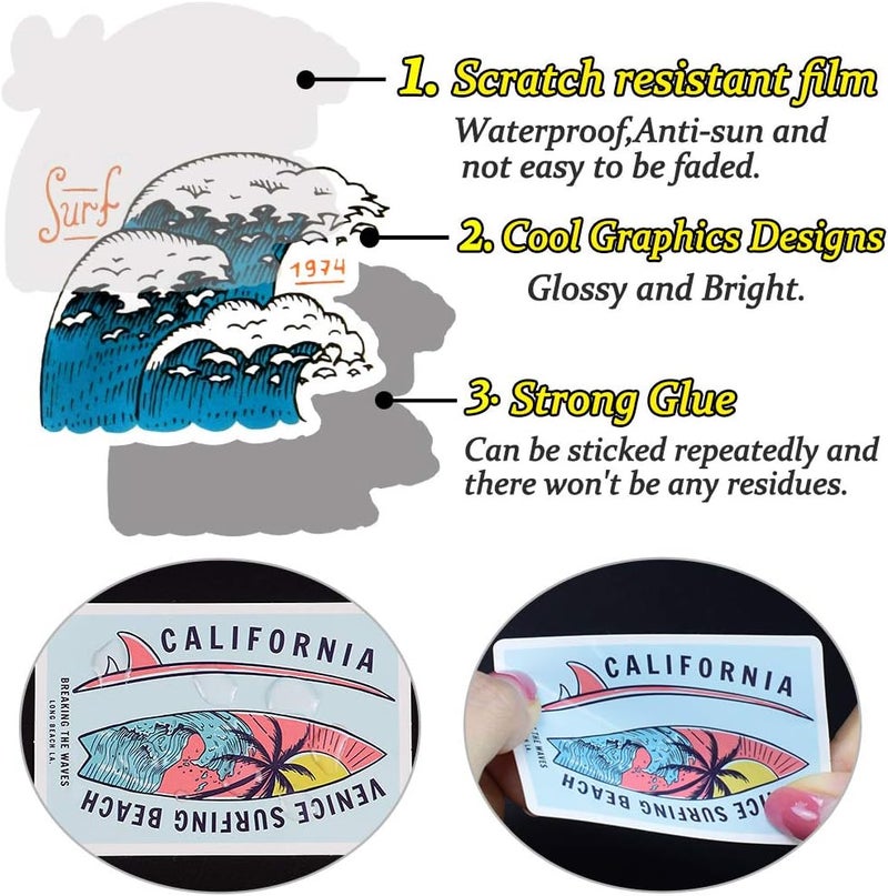 QTL Funny Waterproof Vinyl Stickers Pack for Surfboard Water Bottle (50 Pcs Surfing Style) - Image 4