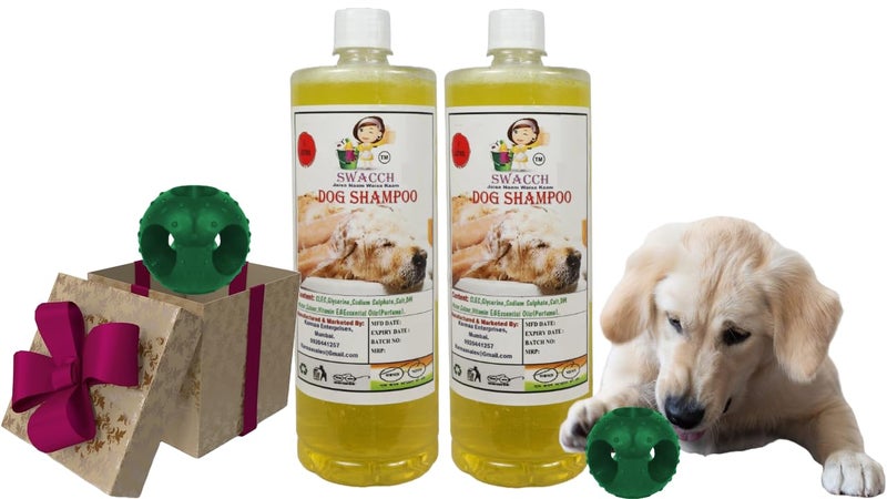 swacch Pet Shampoo | Puppy Safe Shampoo | PH Balanced | Ditch to Itch for Dog Shampoo 2 Litre (Lemon) + Goofy Ball Chew Toy Combo Pack - Image 1