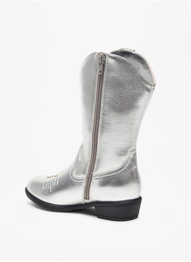 Little Missy Glitter Embellished Boots with Zip Closure  - Image 2