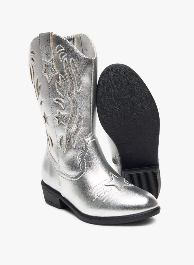 ميسي الصغيرة Glitter Embellished Boots with Zip Closure