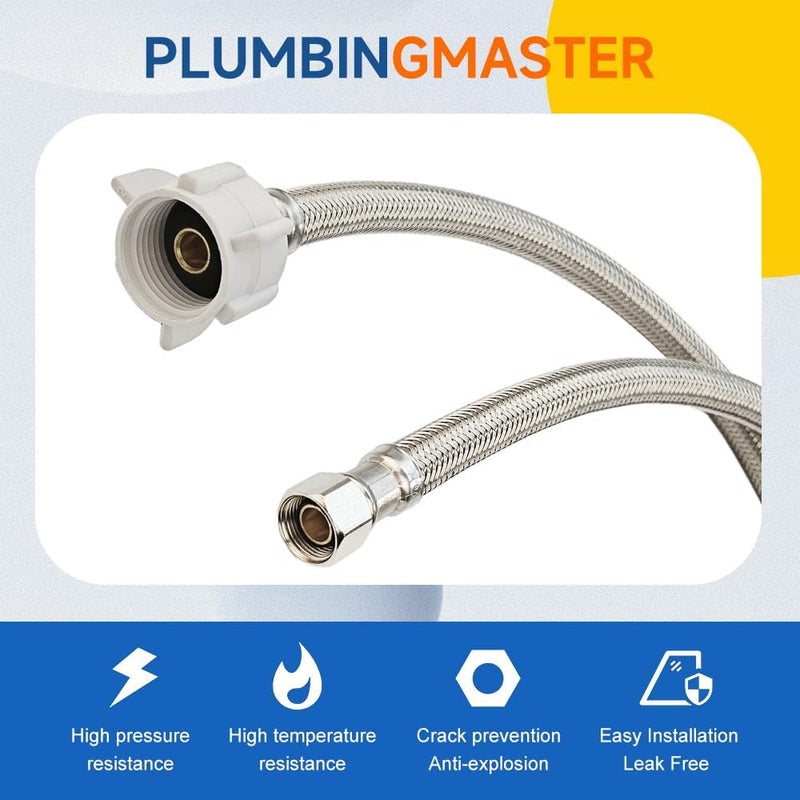 PLUMBINGMASTER (12pcs 20 inch) Toilet Water Supply Line,3/8" Comp x 7/8" BC Braided Stainless Steel Toilet Supply Line,Toilet Connector Hose with Anti-Leaking Brass Nut - Image 3
