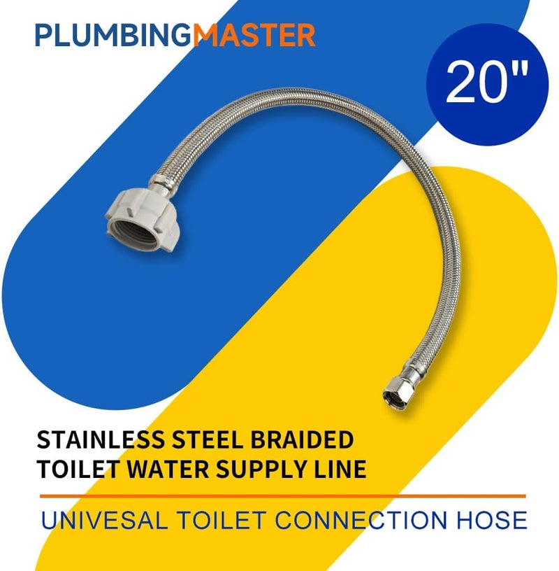 PLUMBINGMASTER (12pcs 20 inch) Toilet Water Supply Line,3/8" Comp x 7/8" BC Braided Stainless Steel Toilet Supply Line,Toilet Connector Hose with Anti-Leaking Brass Nut - Image 2