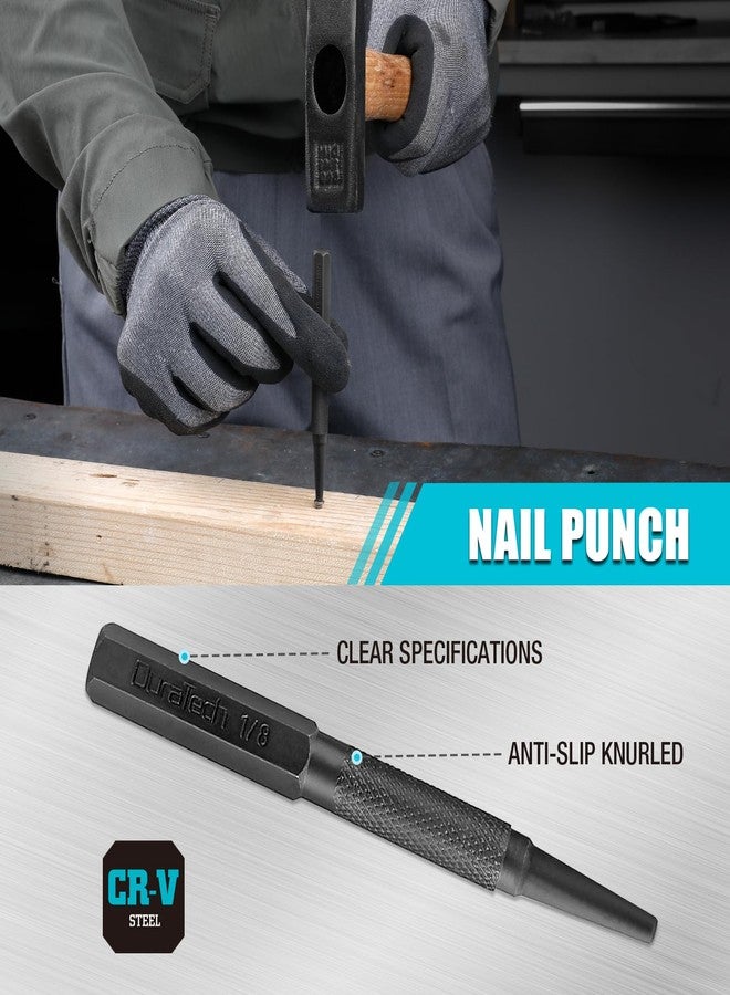 DURATECH 18 Piece Punch/Chisel/Alignment Tool Set, Including Pin Punch, Center Punch, Nail punch, Alignment Tool, Cold Chisel, Chisel Gauge, for Removing Repair Tool, with Rolling Pouch - Image 4