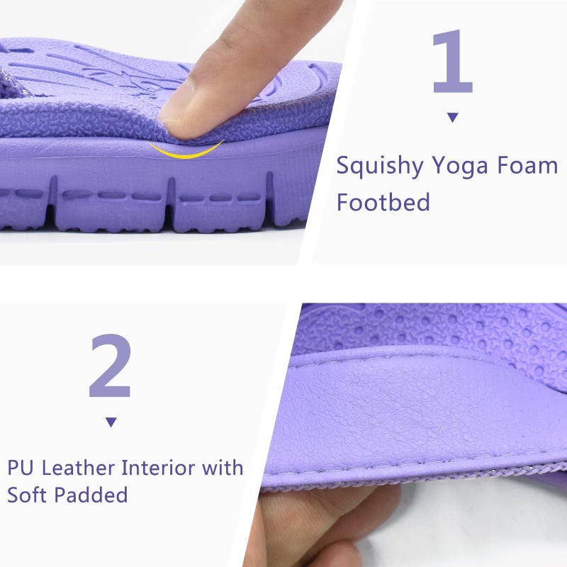 KuaiLu Casual Flip Flops for Women Comfortable Yoga Mat Arch Support Cushion Leather Slides Summer Beach Pool Outfits Flats Walking Thong Sandals Slip on Travel Essentials Orthotic Shoes Purple Size 8 - Image 5