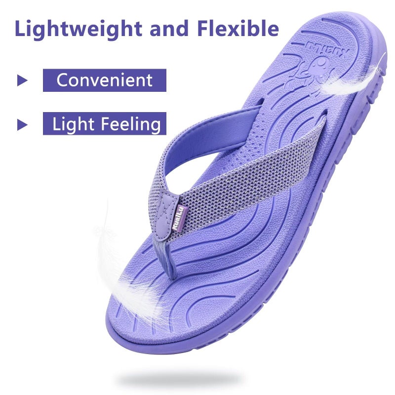 KuaiLu Casual Flip Flops for Women Comfortable Yoga Mat Arch Support Cushion Leather Slides Summer Beach Pool Outfits Flats Walking Thong Sandals Slip on Travel Essentials Orthotic Shoes Purple Size 8 - Image 4