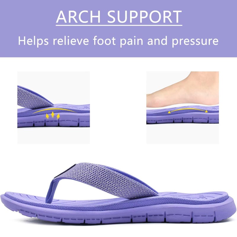 KuaiLu Casual Flip Flops for Women Comfortable Yoga Mat Arch Support Cushion Leather Slides Summer Beach Pool Outfits Flats Walking Thong Sandals Slip on Travel Essentials Orthotic Shoes Purple Size 8 - Image 3