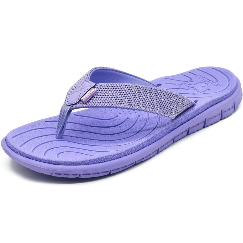 KuaiLu Casual Flip Flops for Women Comfortable Yoga Mat Arch Support Cushion Leather Slides Summer Beach Pool Outfits Flats Walking Thong Sandals Slip on Travel Essentials Orthotic Shoes Purple Size 8 - Image 1