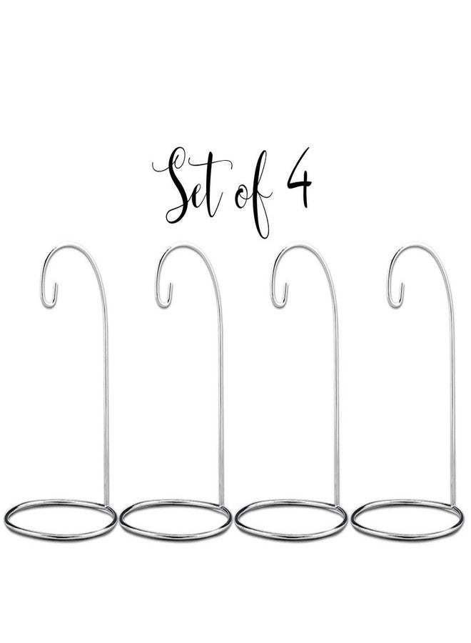 BANBERRY DESIGNS Christmas Ornament Stands - Set of 4 Silver Christmas Holders - Chrome Finished Metal - Terrarium Displayers - Christmas Ornament Collection Hangers - 9" H - Image 4
