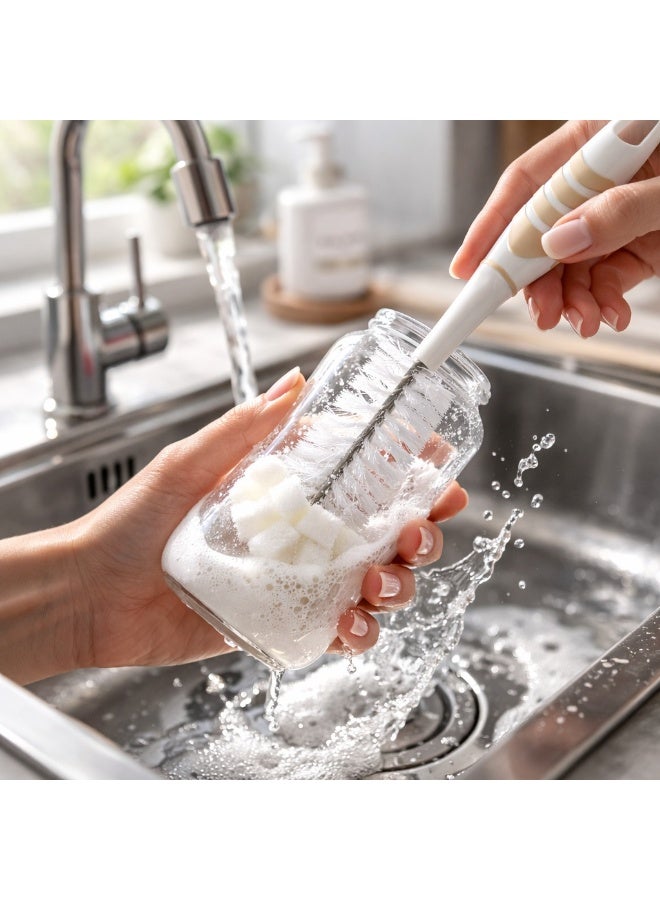 تيتيز فرشاة تنظيف رضاعات للأطفال بطرف إسفنجي ومقبض مانع للانزلاق تصميم 2 في 1 لتنظيف عميق للرضاعات والأكواب بطول 30.3 سم (بيج) - Image 2