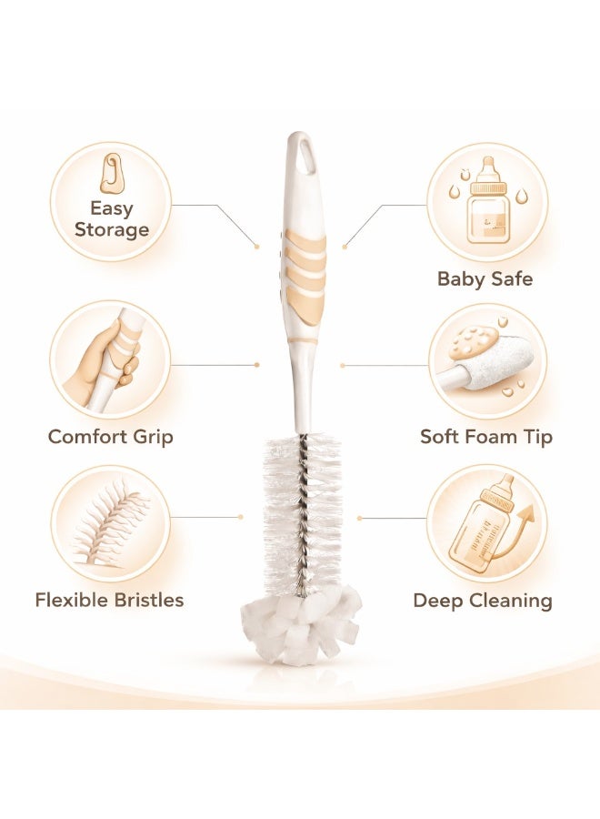 تيتيز فرشاة تنظيف رضاعات للأطفال بطرف إسفنجي ومقبض مانع للانزلاق تصميم 2 في 1 لتنظيف عميق للرضاعات والأكواب بطول 30.3 سم (بيج) - Image 3