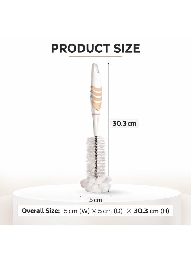 تيتيز فرشاة تنظيف رضاعات للأطفال بطرف إسفنجي ومقبض مانع للانزلاق تصميم 2 في 1 لتنظيف عميق للرضاعات والأكواب بطول 30.3 سم (بيج) - Image 4