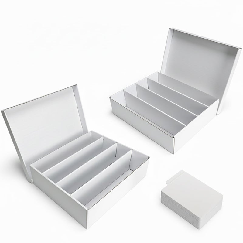 Calenzana 3200-Count Trading Cardboard Card Storage Boxes 2 Pack, 4 Row White Card Box with 32 Dividers, Baseball, MTG, TCG Card Organizer - Image 1