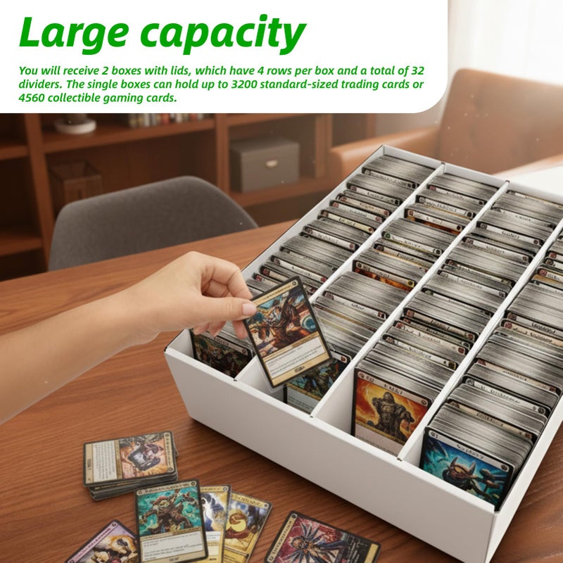 Calenzana 3200-Count Trading Cardboard Card Storage Boxes 2 Pack, 4 Row White Card Box with 32 Dividers, Baseball, MTG, TCG Card Organizer - Image 4