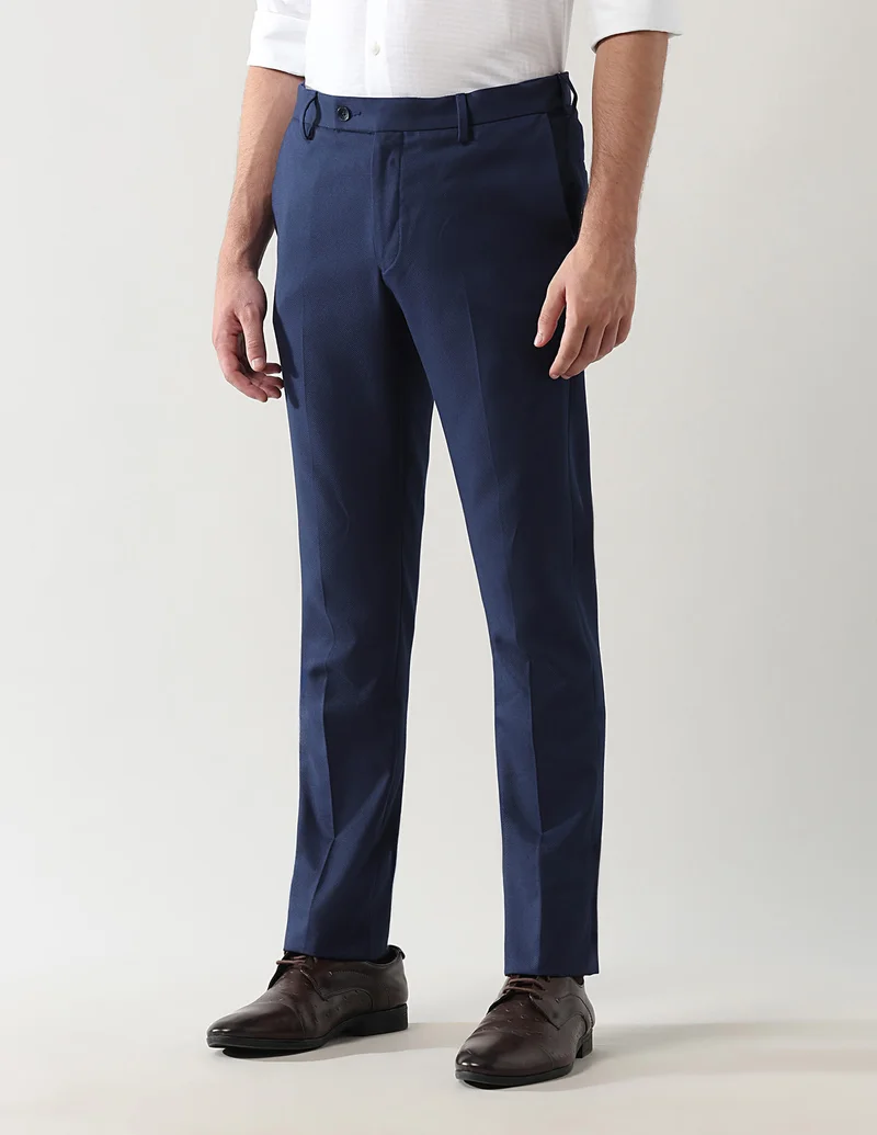 Arrow Navy Mid Rise Dobby Formal Trousers for Men | Best Price UAE