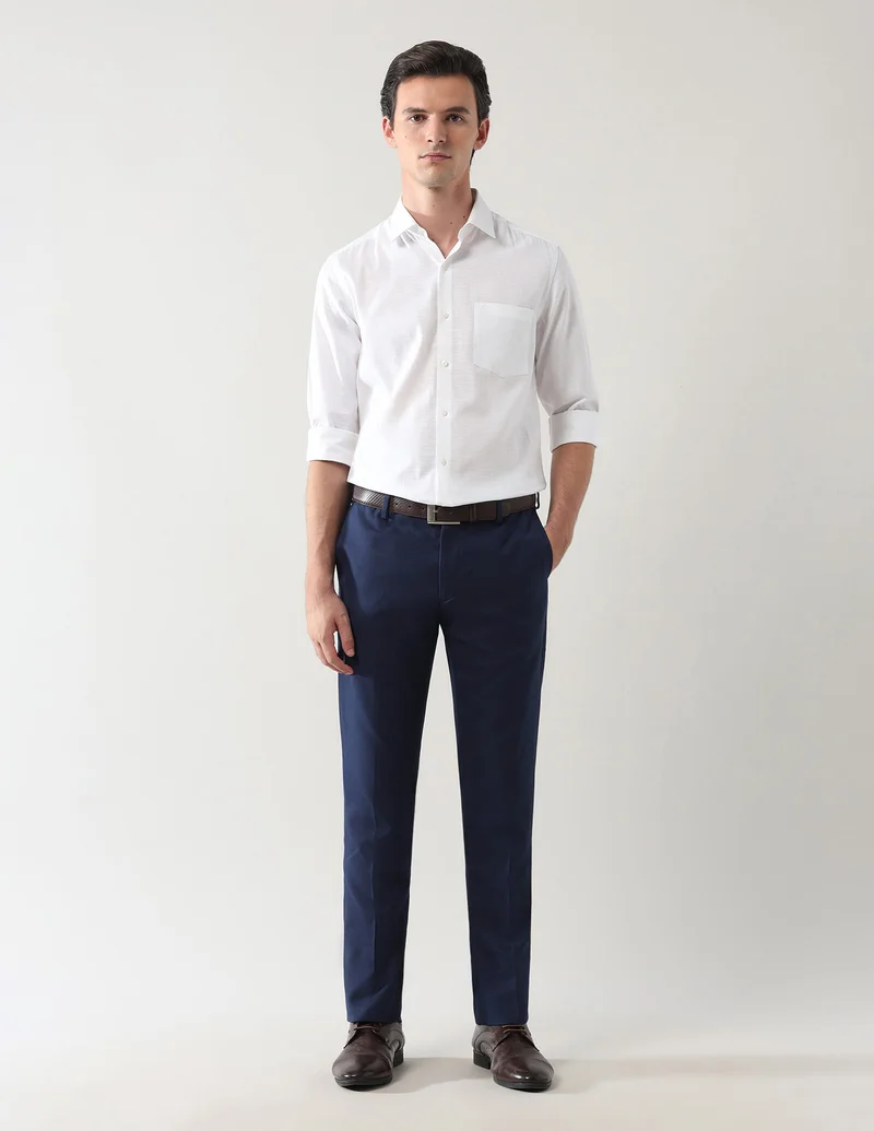 Arrow Navy Mid Rise Dobby Formal Trousers for Men | Best Price UAE