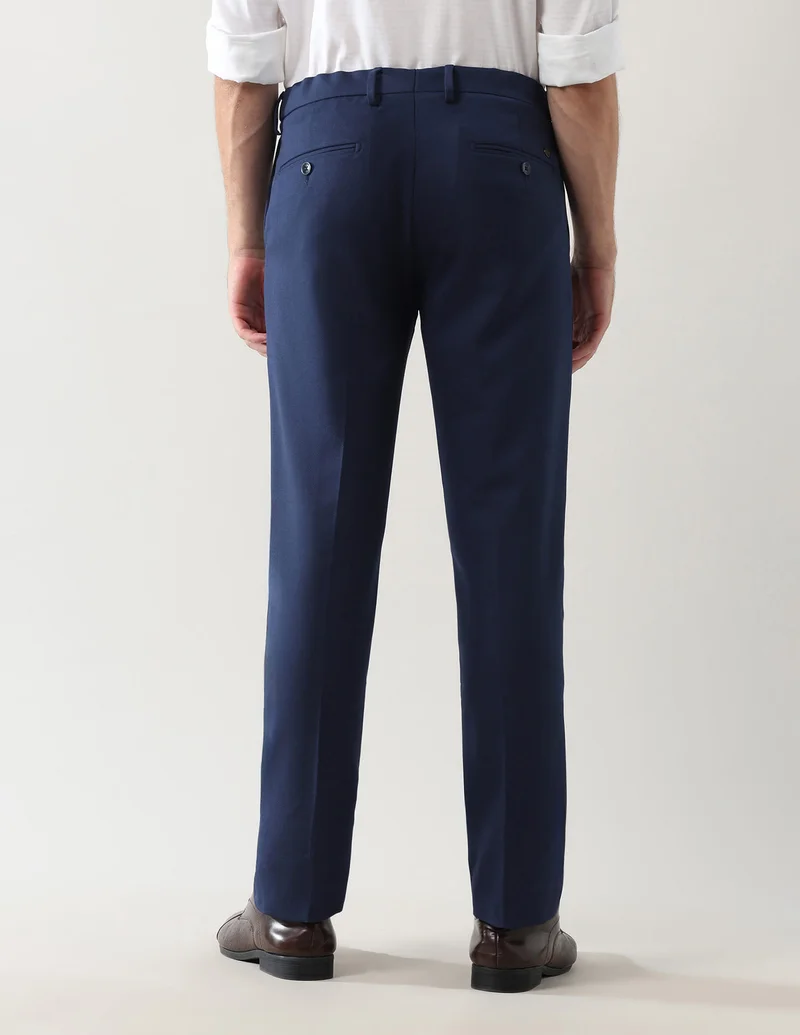 Arrow Navy Mid Rise Dobby Formal Trousers for Men | Best Price UAE