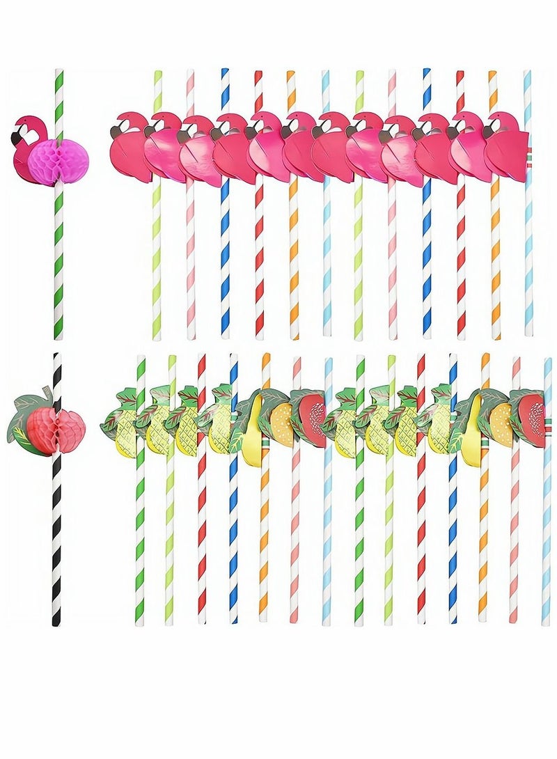 KASTWAVE Drink Straws,100Pcs Flamingo Paper Straws Tropical Fruit Drinking Straws Decorative for Tropical Summer Pool Wedding Beach Baby Birthday Party Decoration Supplies, 2 Style, 50 Pcs Per Style - Image 1