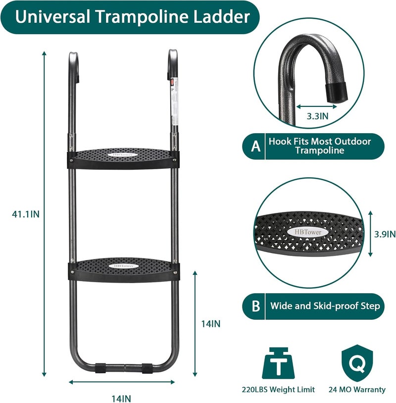 HBTower Trampoline Ladder with Horizontal and Wide Steps, Universal Hook, UV Treated Steel, 220 lbs Capacity Trampoline Accessories for Children Kids - Image 3