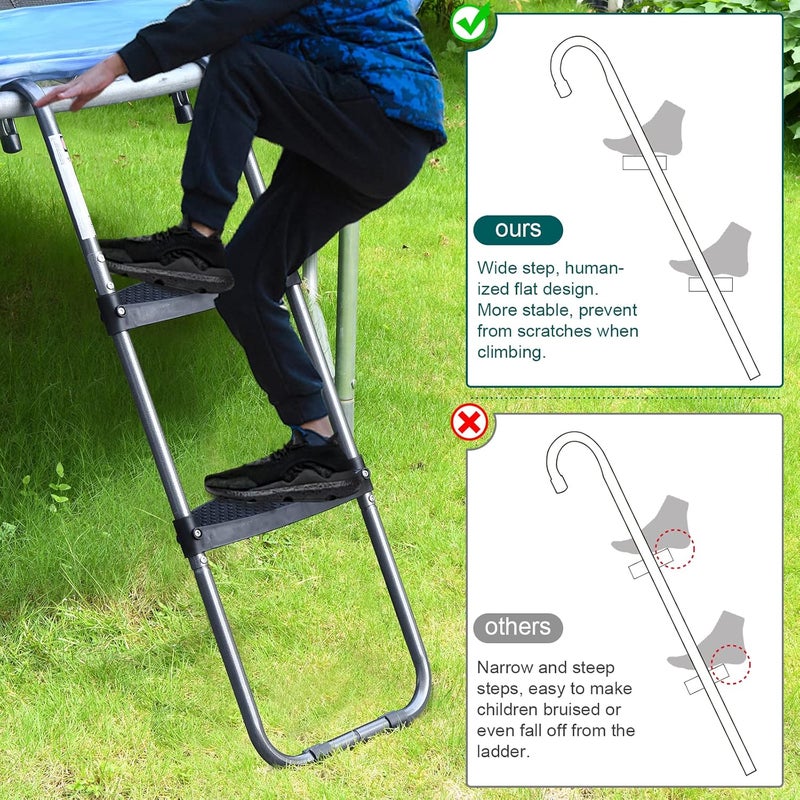 HBTower Trampoline Ladder with Horizontal and Wide Steps, Universal Hook, UV Treated Steel, 220 lbs Capacity Trampoline Accessories for Children Kids - Image 1