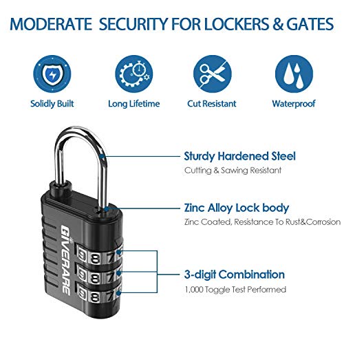 GIVERARE 8 Pack Combination Lock, 3-Digit Padlock Keyless, Resettable Luggage Locks for Backpack, Gym & School & Employee Locker, Weatherproof Travel Lock for Fence, Backyard Gate, Hasp, Case-Black - Image 3