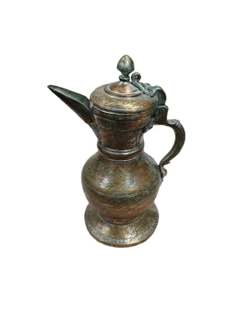 Antique Afghan Dallah Coffee Pot, Engraved Metal, 33cm