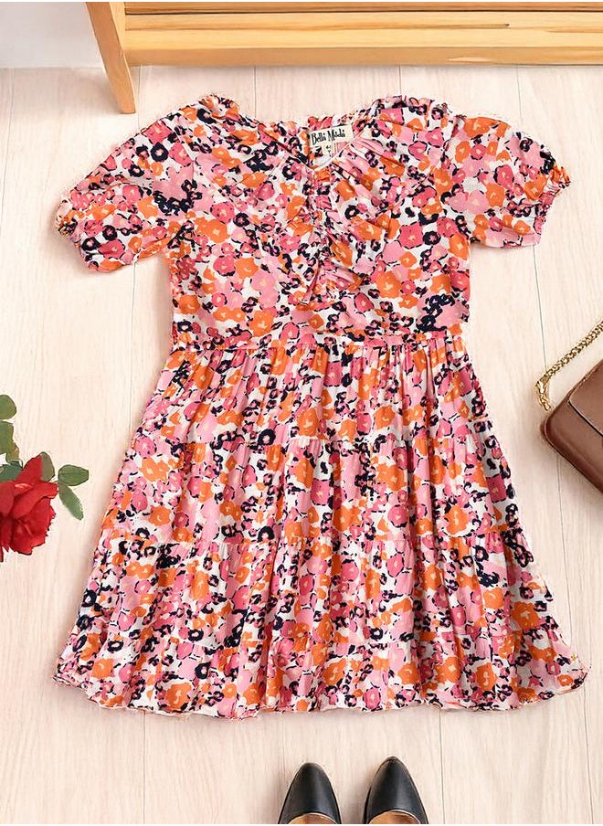 BELLA MODA All-Over Print V Neck Tiered Dress by Styli  - Image 1