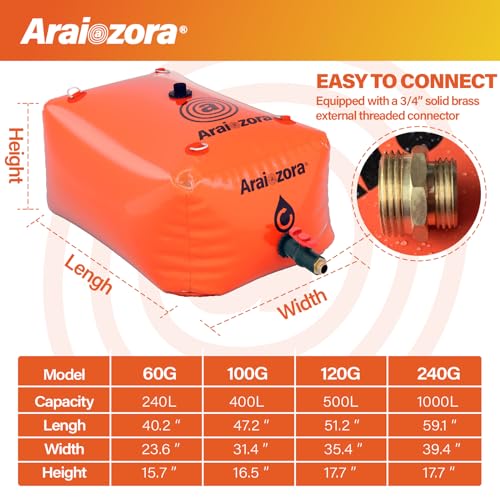 Araiozora Foldable Water Bladder Tank,100 Gal/380L Portable Large Capacity Soft Water Bag Storage Container - Image 2