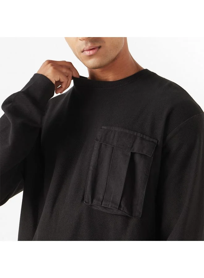 Lee Cooper Lee Cooper Textured Sweatshirt with Chest Pocket and Long Sleeves