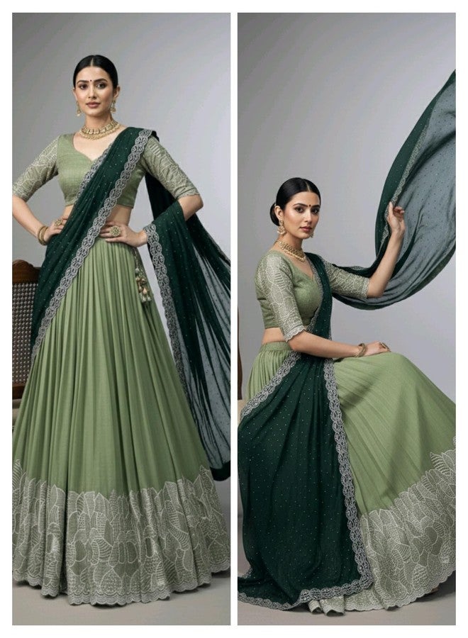 Aika Creation Women's Chiffon Embroidered Semi-Stitched Lehenga Choli Panvel LH Pista-ABC - Image 5