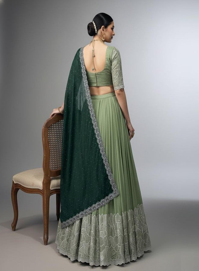 Aika Creation Women's Chiffon Embroidered Semi-Stitched Lehenga Choli Panvel LH Pista-ABC - Image 2
