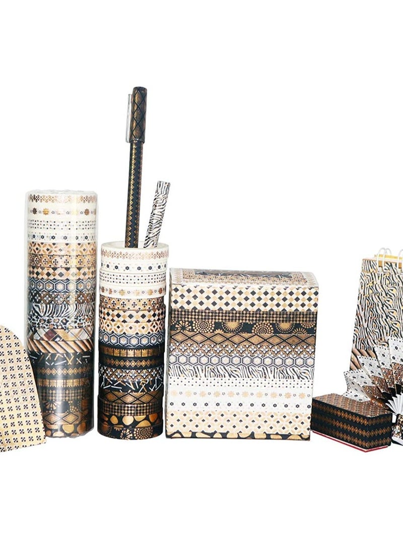 20 Rolls Washi Tape Set Decorative Gold Stamping Masking Tapes Craft Supplies for DIY Bullet or Journal Accessories,Scrapbook Accessories, Scrapbooking Supplies and Gift Wrapping Decoration,7mm x 5M