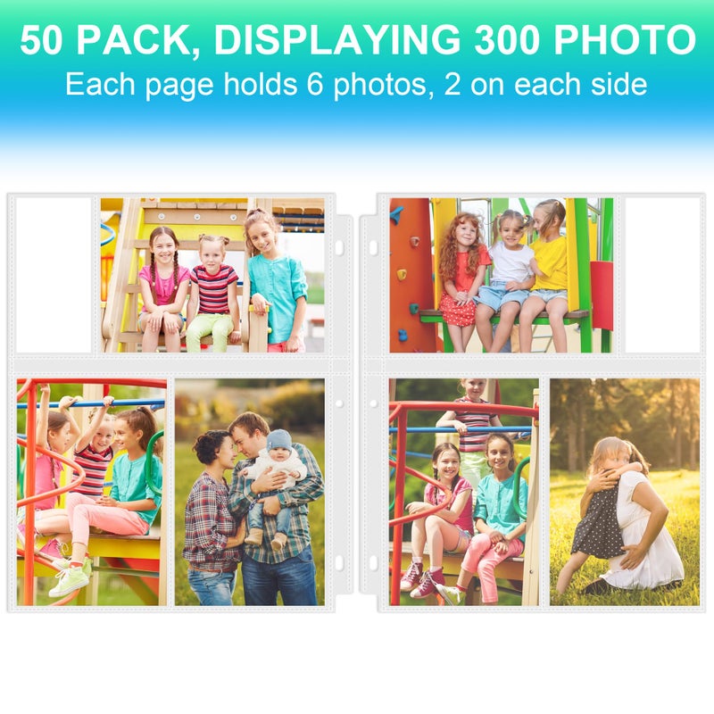 Aegero 50 Pack 4 x 6 Photo Sleeves for 3 Ring Binder(300 Pictures), Heavy-Duty Archival Photo Page Protectors, Clear Picture Album Refill Pages Holds, Acid-Free - Image 3