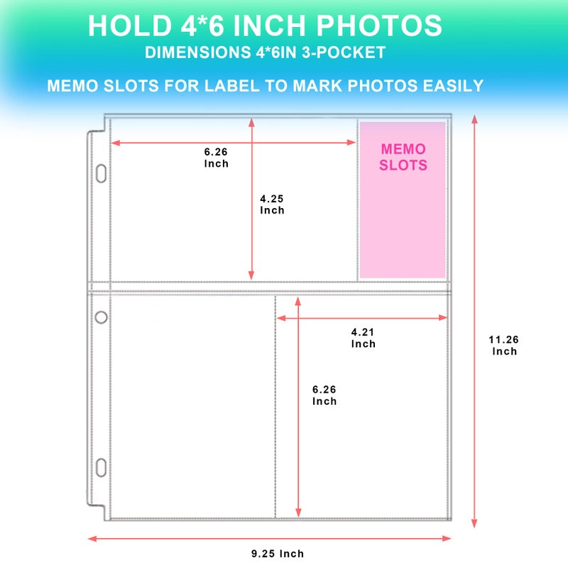 Aegero 50 Pack 4 x 6 Photo Sleeves for 3 Ring Binder(300 Pictures), Heavy-Duty Archival Photo Page Protectors, Clear Picture Album Refill Pages Holds, Acid-Free - Image 2