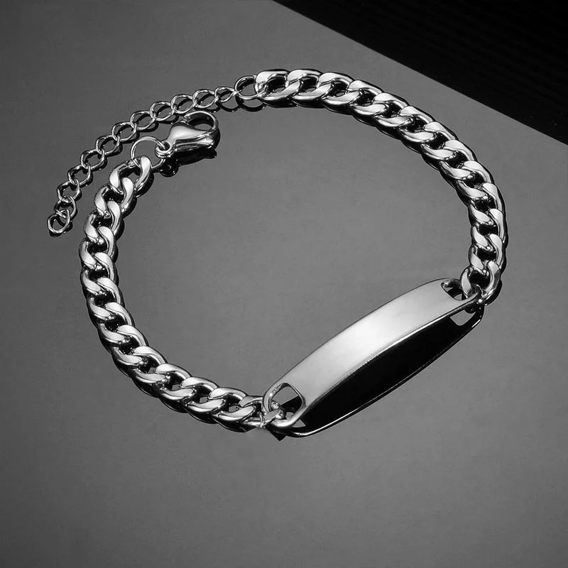 شافين Gray Steel Men's Flat Chain Model Imprint Bracelet EU40BY