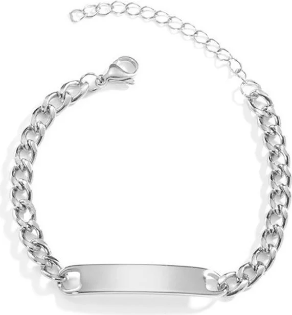 شافين Gray Steel Men's Flat Chain Model Imprint Bracelet EU40BY