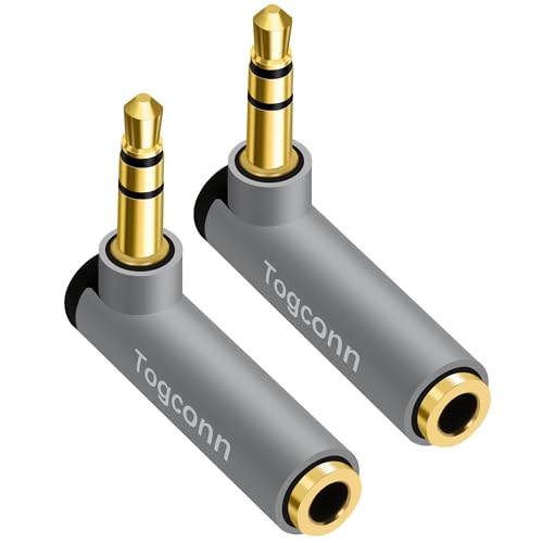 Togconn Right Angle 3.5mm 1/8" Audio Adapter 2-Pack, 90 Degree 3.5mm 1/8 Inch TRS Male to Female Stereo Jack Plug AUX Gold-Plated Connector Compatible with Headset, Tablets, MP3 Players, Speakers - Image 1