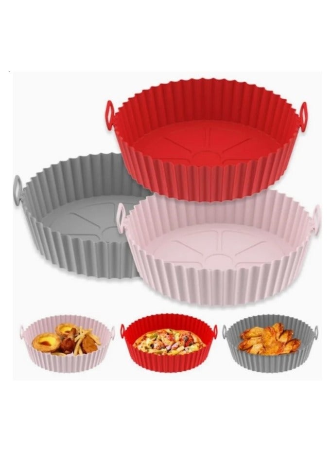 3 Pack Non-Stick Silicone Air Fryer Molds, Food Safe Round Air Fryer Silicone Pan Mold, Air Fryer Liner Replacement for Flammable Parchment Paper, Reusable Oven Basket, Kitchen Oven Accessories, Suitable for 3-5.7L Air Fryer (Multiple Colors Come Random) - Image 1