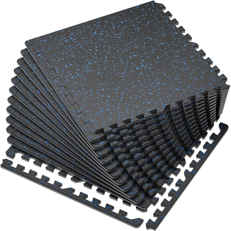 SUPERJARE SUPERJARE 056 Thick 12 Pcs 48 Sq Ft Rubber Top Exercise Equipment Mats High Density EVA Foam Mats with Rubber Top Interlocking Gym Flooring for Home Gym Protective Workout Mat BlackBlue