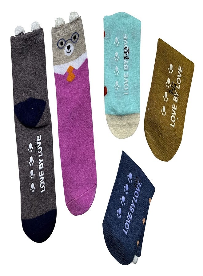 Missby® Kids Anti-Slip Combed Cotton Cartoon Socks (Pack of 5 Pairs) (Large, 7-9 Years) - Image 3
