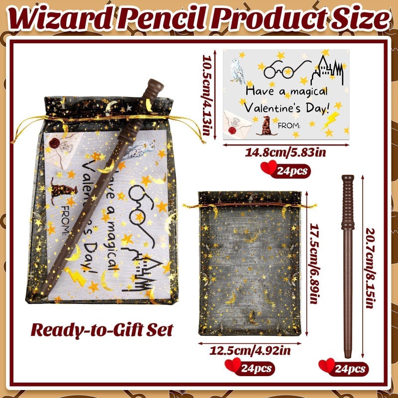Gosodeny 24 Set Valentines Day Wizard Party Favors Wand Pencils & Wizard Glasses Gift Set,Wizard Goodie Bag Fillers, Valentines Exchange Gift Filler Goodie Bag Stuffers Birthday Party Supplies - Image 2