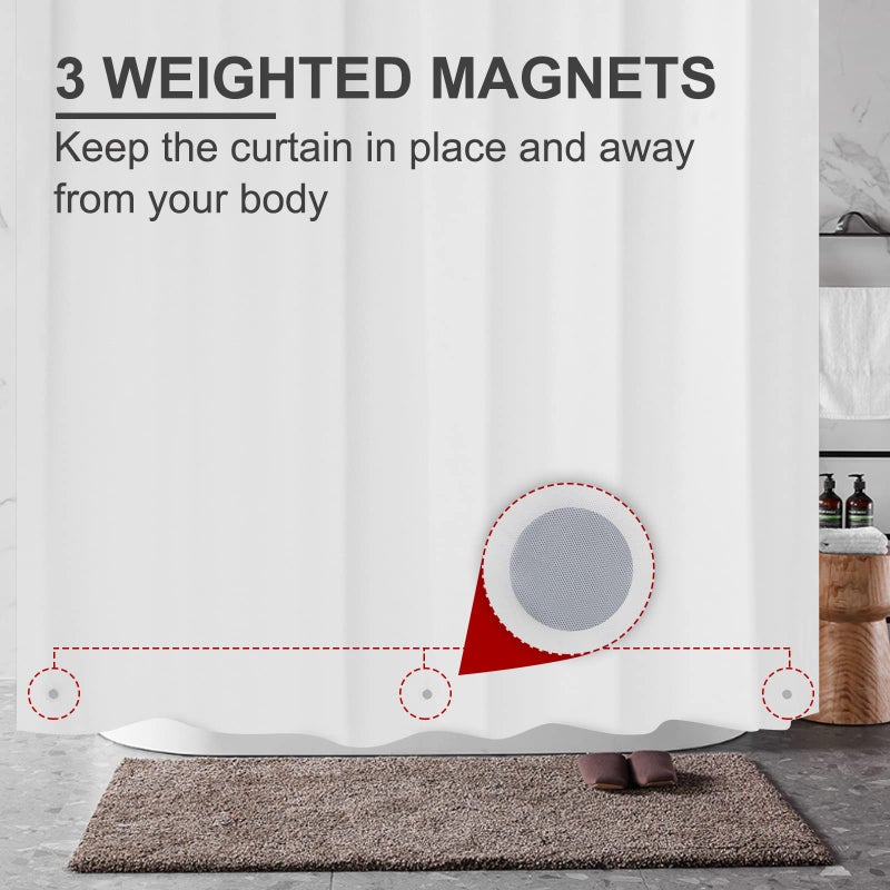 Amazer White Shower Curtain Liner with Magnets, 72x84 Plastic Shower Liner PEVA Waterproof Medium Weight Inside Shower Curtains Liner for Bathroom with Rustproof Grommet - Image 5