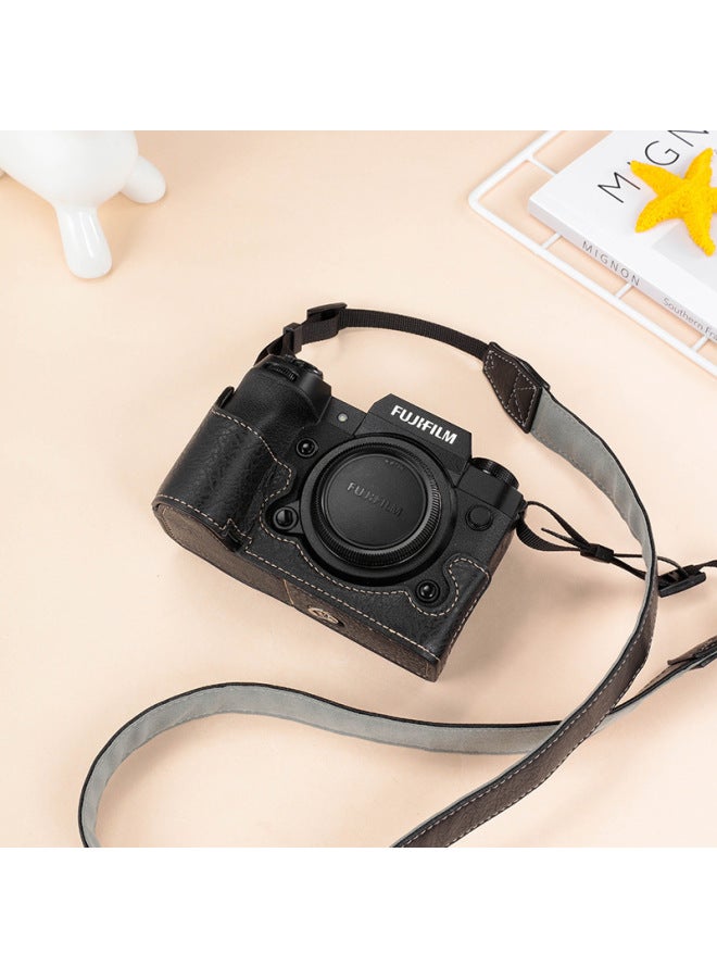 Fuji XH2 Camera Case Leather Case XT5 XS10 Xh2xh2 XS20 Base Camera Case Protective Bag-Color:XH2 XH2  Black + Shoulder Strap - Image 1