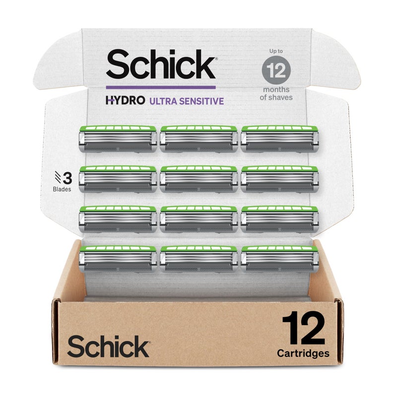 Schick Hydro Ultra Sensitive Razor Refills 12ct  3 Blade Razor Heads for Men Shaving Blades 12 Refills