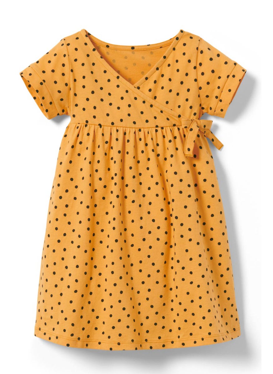 Tchibo Toddlers Girl Short Sleeves Polka Dots Jersey Dress, Yellow  - Image 2